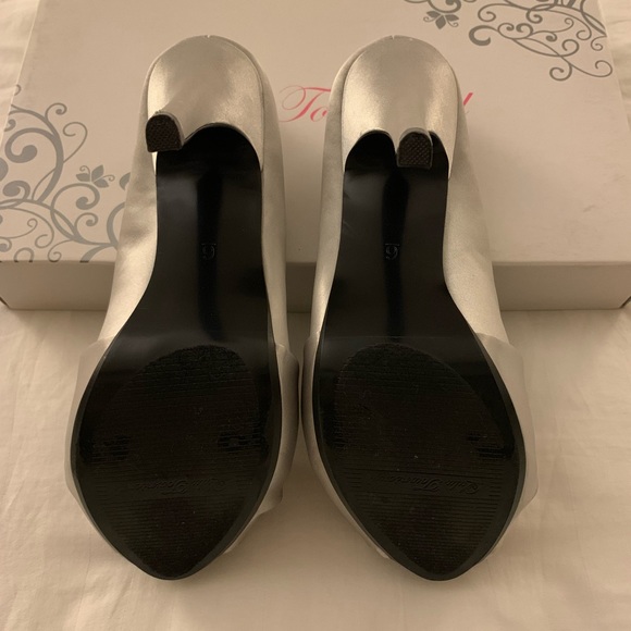 Silver Satin Peep Toe Heels - Picture 4 of 5